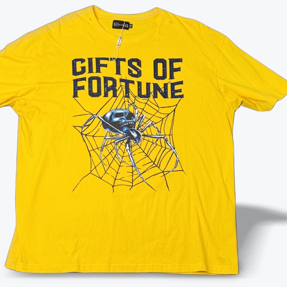 RARE Gifts Of Fortune Black Widow Tee Yellow Crystal Embellished‎ Spider Web 2XL